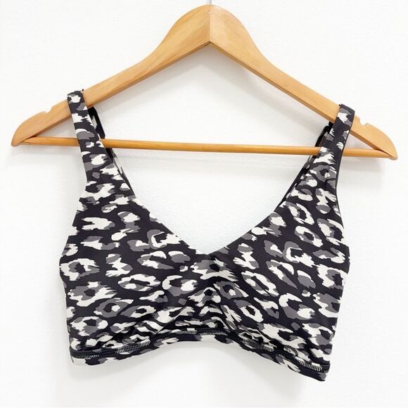 Aerie Goals Plunge Sports Bra Gray Leopard Print | Size S | NEW - Picture 3 of 9